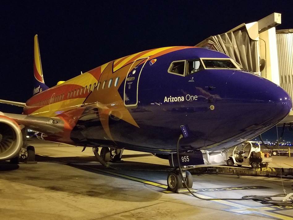 SouthwestAir's tweet photo. When we retired our 737-300 aircraft last year, we said goodbye to the plane that had flown as Arizona One for 23 years. Yesterday, we introduced the next plane to carry the Arizona One livery, N955WN!

(photo cred: Ryan A., Trent B., Dennis A.) https://t.co/fVuMEbRR30
