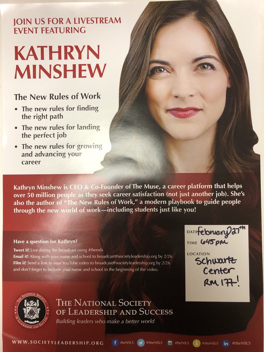 NSLSKentState's tweet image. It’s time for our second speaker broadcast!! Come listen to how Kathryn Minshew became successful and how you can be too! If you attend, you will have a chance to win a $10 gift card! Don’t miss out!!