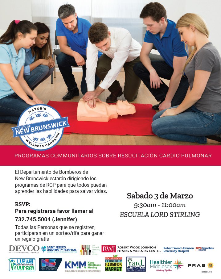 CityofNewBruns's tweet photo. FREE community CPR program on March 3 - with the NBFD! @RWJFitandWell @nbpschools @LiveWellNB #NBMWC - https://t.co/ZiQXRA1p0I https://t.co/4bDMtjSVyt