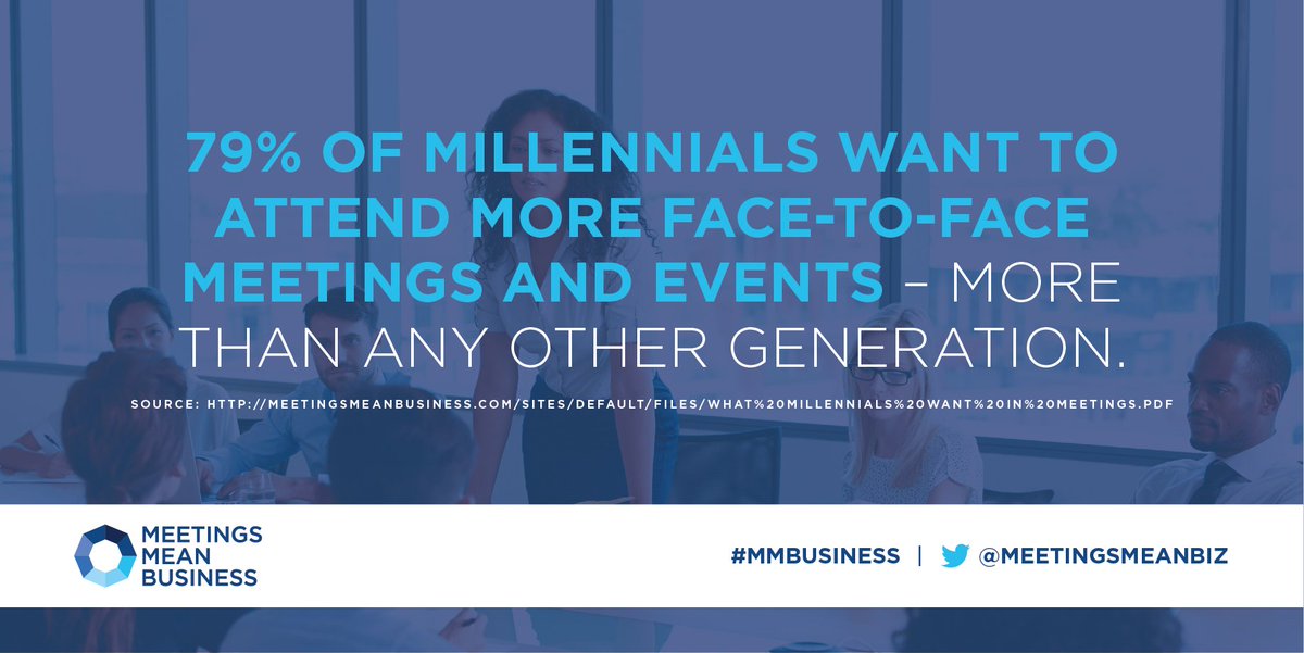 meetingsmeanbiz's tweet image. Research shows millennials value #F2F meetings just as much, if not more, than other generations.

#EventProfs: #RT to spread the word!