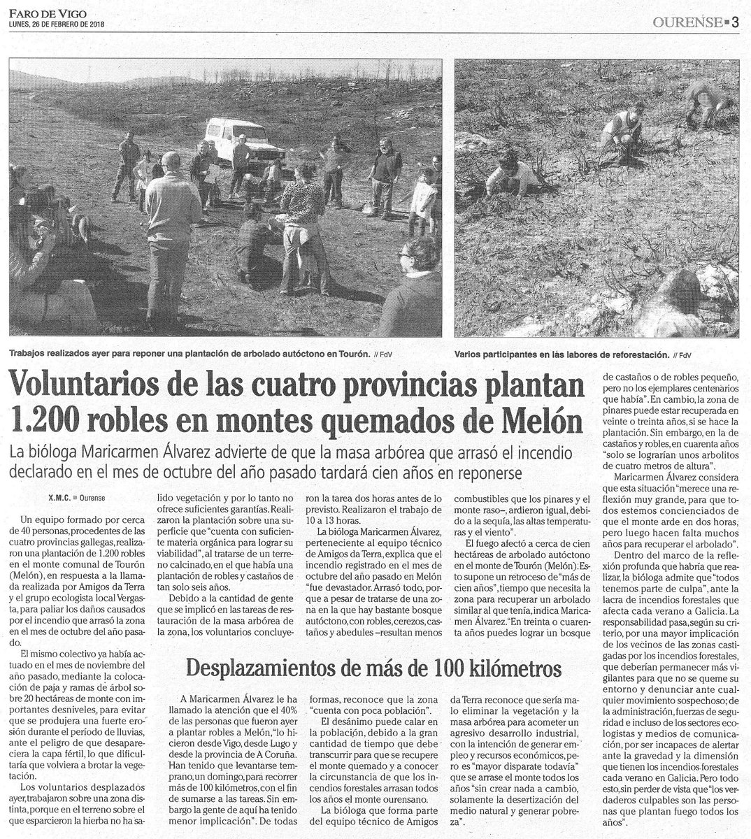 A trama contraincendios, xunto coa Asociación Vergasta e a comunidade de montes de #Touron #Melón, seguimos creando conciencias para a conservación das zonas incendiadas #iiff #lumesnuncamais <a href="/CExMV17/">✳️#CExMV</a>  <a href="/CDMonteGalego/">Comité de Defensa MG</a> #lumenuncamais