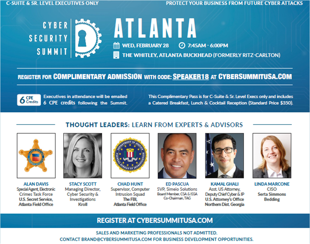 tmcosmo's tweet photo. Sign up for Complimentary Admission to hear @ed_pascua speak @ #CyberSummitUSA. C-Suite &amp; Sr Level only. https://t.co/u6cG4kHxVg