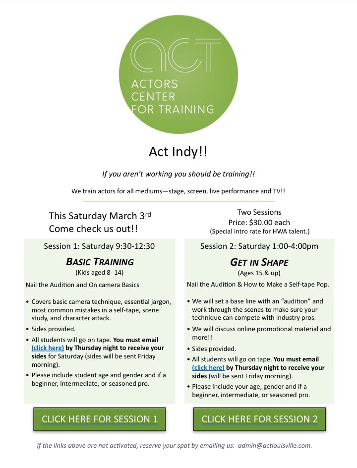 Act Indy! ✨Check out this opportunity acting training! See the picture below for details.