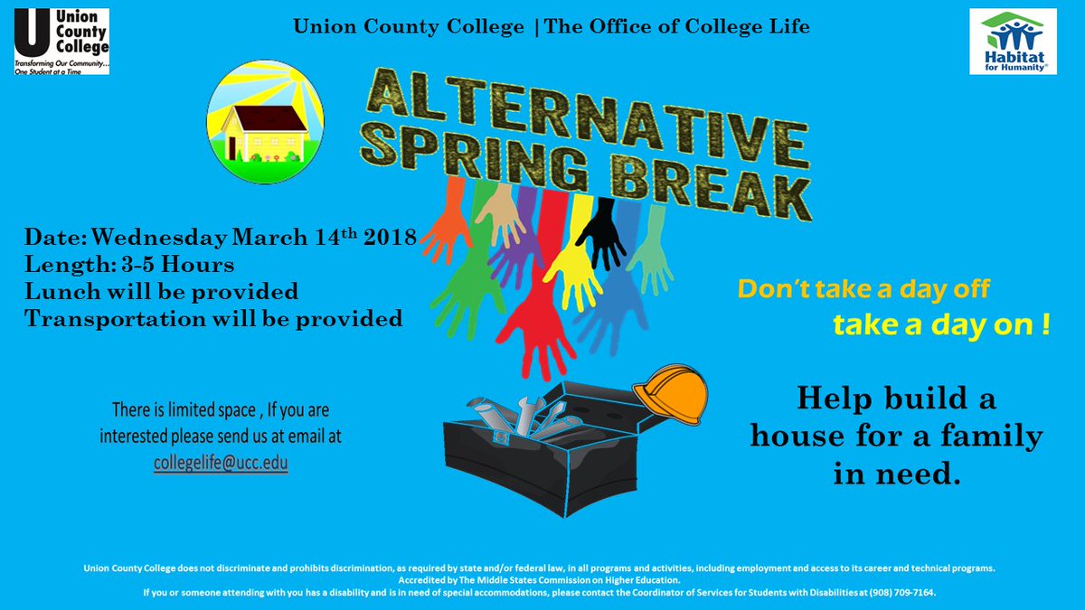 UnionOwls's tweet photo. Spring Break is around the corner !! Come out and be part of OwlsInAction this spring break #AlternativeSpringBreak #UCCstudents If you are interested reach out to The Office of College at collegelife@ucc.edu You must be a register student. #UCC #OwlsInAction #giveback https://t.co/rhILtOoXUu