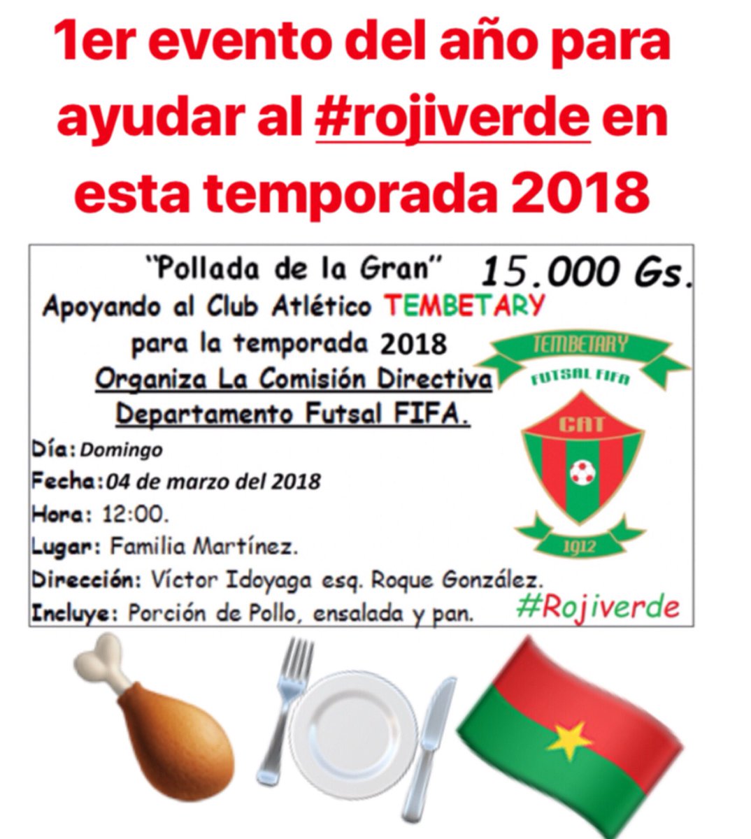 CATfutsal's tweet photo. Este domingo 4 de marzo #pollada apoyando al #rojiverde❤️💚 que se prepara para la temporada 2.018 de la #Liga #Premium🇵🇾de #FutsalFIFA⚽️ https://t.co/rDDQcSQb67