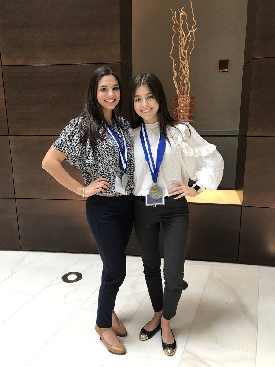 WheelingDECA's tweet photo. Congrats to Wheeling’s Christina Pierini(left) and Tessie Flevaris(right) for placing top 10 in their hospitality &amp; tourism category at DECA state this past weekend! @jercook73 @District214 @IllinoisDECA https://t.co/eGg2KZvNv1