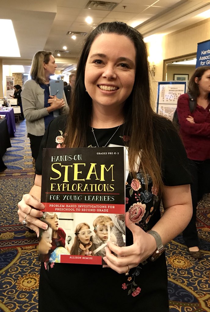 JenJsheffield's tweet photo. I got to see a copy of the awesome brand new book, “Hands-On STEAM Exploration,” from the super-talented Allison Bemiss at #KAGE2018 @prufrockpress @GRRECKY https://t.co/INh8ivtaXd