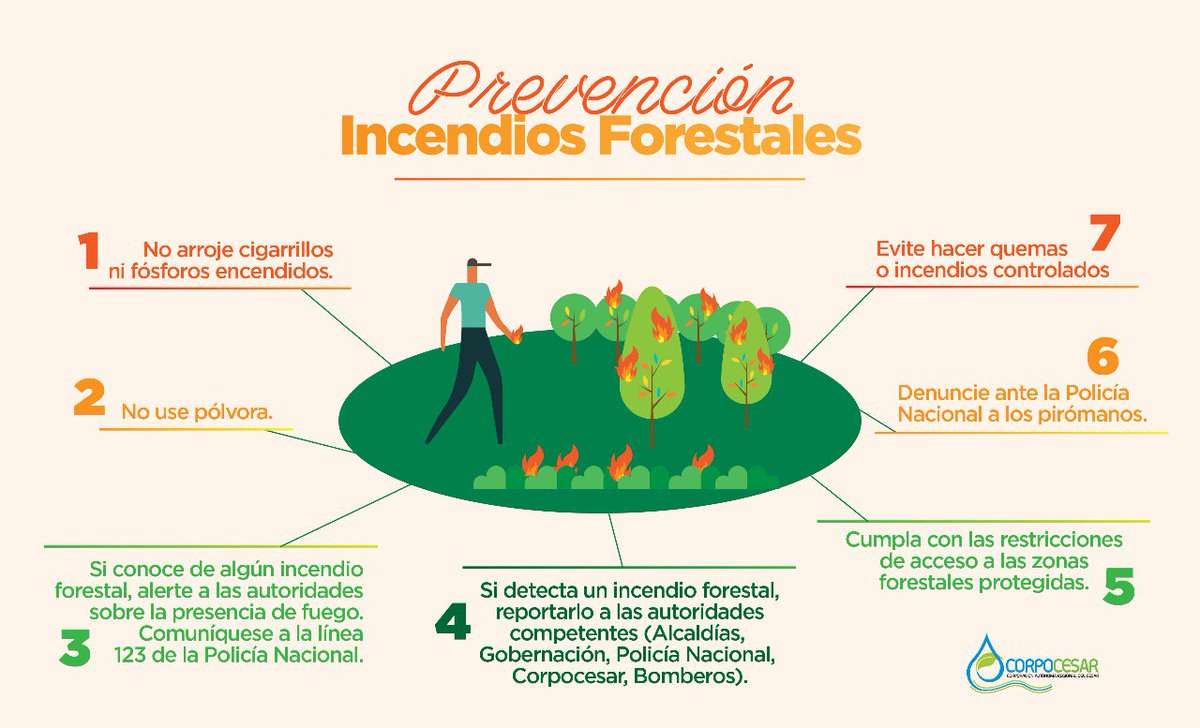 Corpocesar's tweet photo. Insistimos en la importancia de seguir estas recomendaciones para evitar la generación de incendios forestales. Nuestro departamento necesita de tu ayuda. https://t.co/k7FvDnjdVO