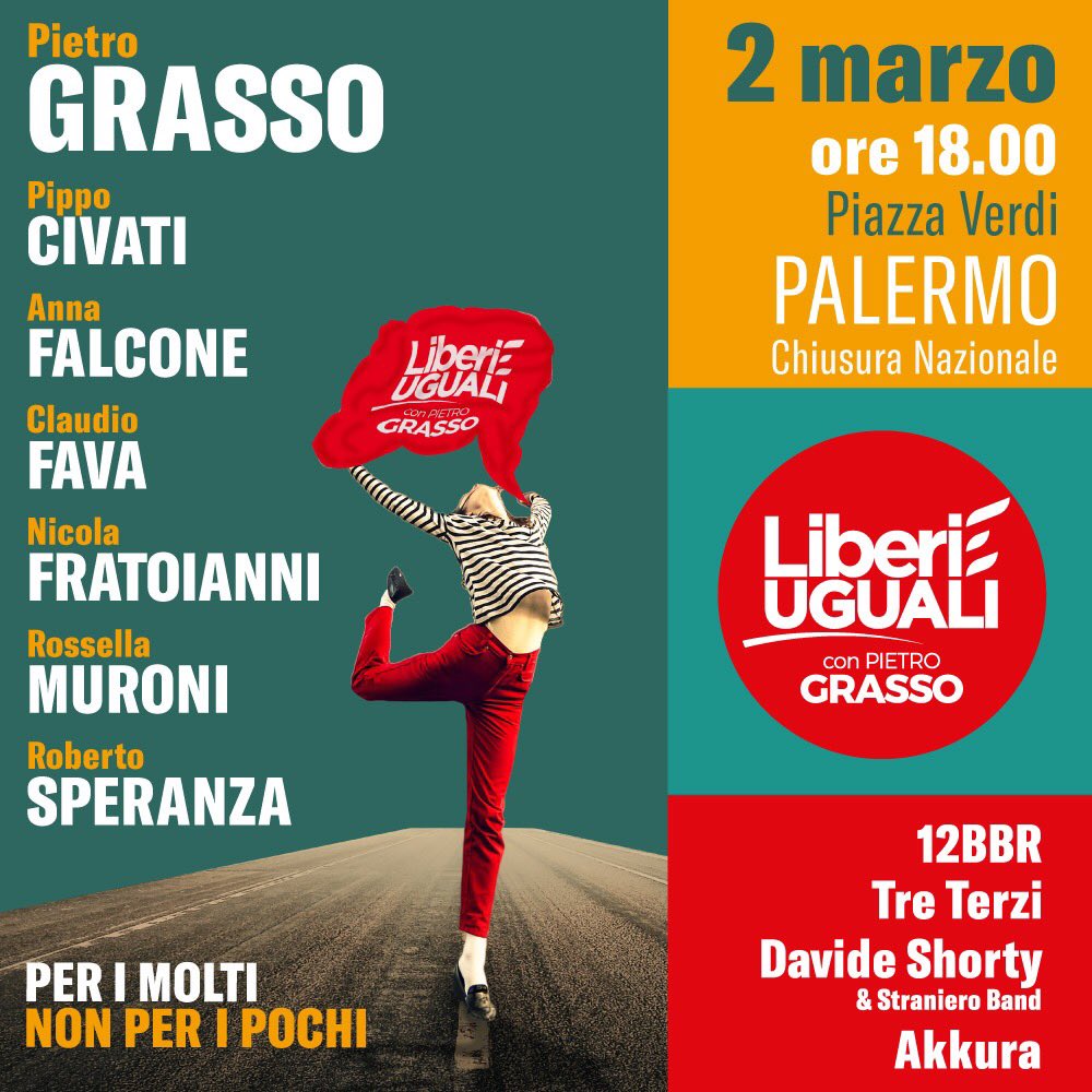 Vi aspettiamo #tutte e #tutti il #2marzo a #Palermo. Per votare insieme #LiberieUguali 🔴✏️✖️#perimoltinonperipochi