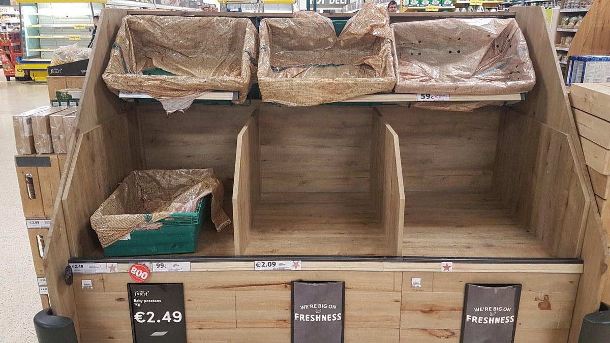 ruairimckiernan's tweet photo. Supermarket visit was a sobering reminder of how good we have it most of the time compared to many, of how disconnected from the food supply chain most of us are, &amp; how reliant we are on big chains &amp; imports. Plenty of food for thought. #beastfromtheast #StormEmma https://t.co/wOKdAf0k1U