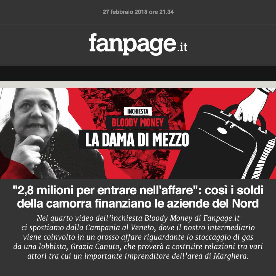 fanpage's tweet photo. #BloodyMoney, nella quarta puntata  dell’inchiesta di #fanpage ci spostiamo dalla Campania al Veneto, dove incontriamo una donna misteriosa, pronta ad aprirci le porte del business del Nord. Si chiama Maria Grazia Canuto, è la “dama di mezzo” https://t.co/KcBU5ZOLNH https://t.co/04Lp4Nd3KR