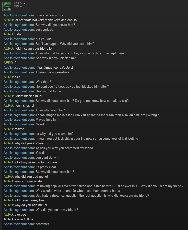SkinHeavengg's tweet photo. Attention everyone @aeroschannel is a scammer. He was commitioned to create our site (don't worry we have a new dev) once the money was sent to him he blocked us. Images shown here: https://t.co/8ikledZ6h6 @ApolloCSGOYT asked him why he scammed aswell. STAY AWAY FROM THIS GUY!!! https://t.co/gLbC3sPps3