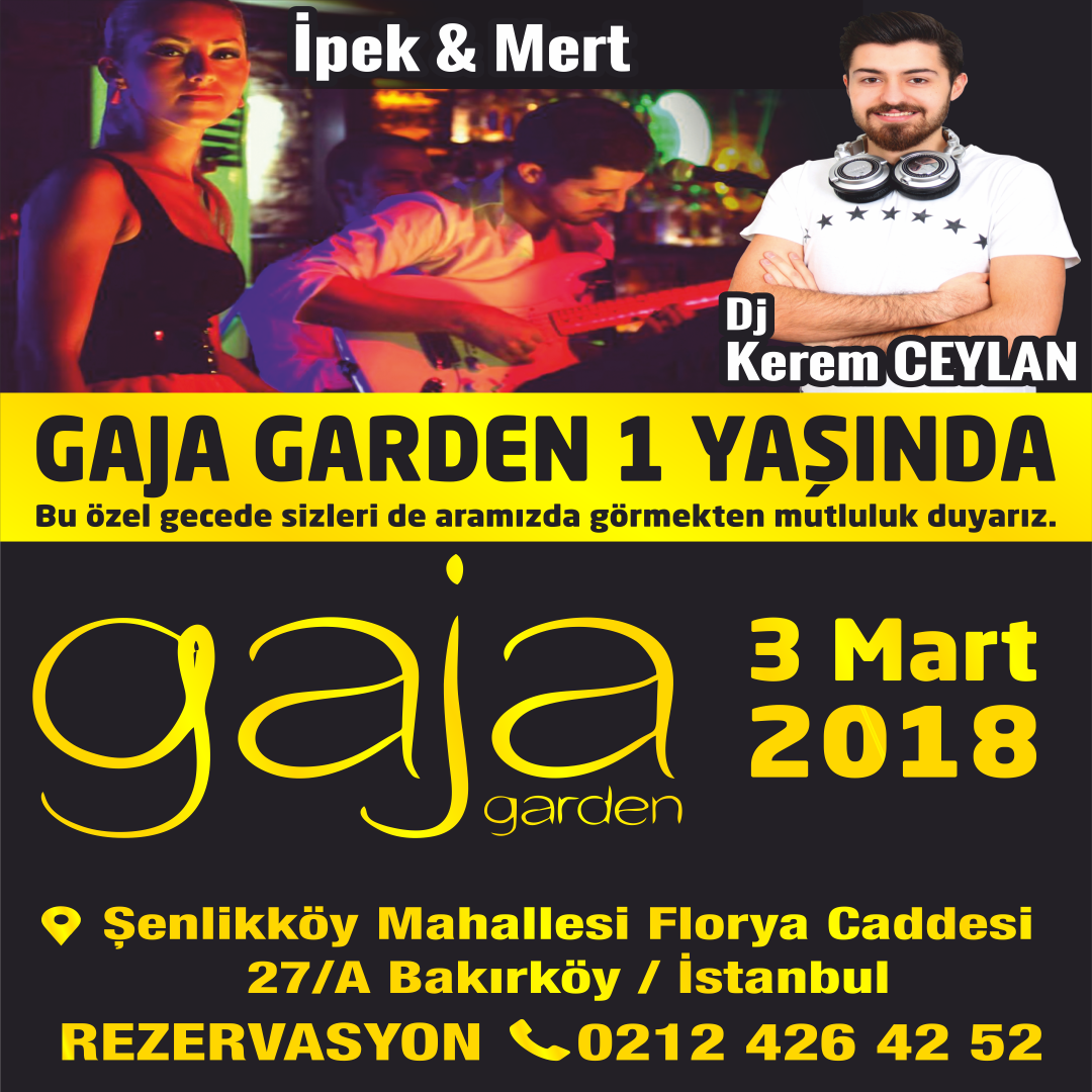 1. Yıl kutlamamızda Dj Kerem Ceylan'ın ardından İpek&amp;Mert’in sevilen şarkılarıyla eğlence dolu bir gece sizleri bekliyor. Bu özel gecede bizimle olmak için hemen yerinizi ayırtın! #gajagarden #canlımüzik #livemusic #dj #djperformans #ipekmert #florya #bakırköy #istanbul #party
