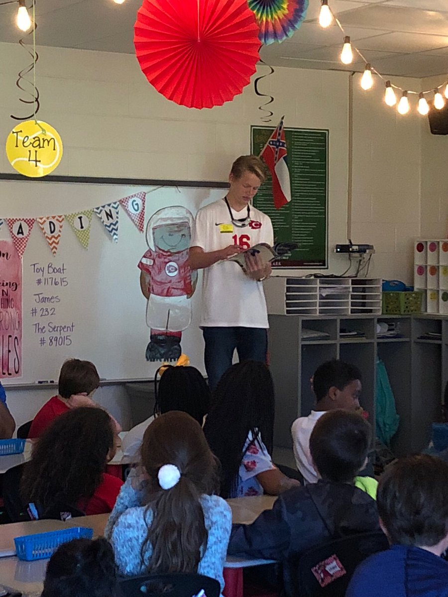 CHSArrowSoccer's tweet photo. Thanks to Briggs Comley and Isaiah Johnson for reading to the students in Mrs. Bryant’s class today for Read Across America week. https://t.co/Nk020ZvNTB