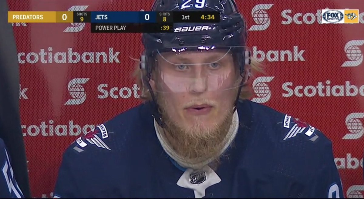 hockeynole's tweet photo. Patrick Laine's transformation into Goat Boy nearly complete #NSHvsWPG #GoJetsGo https://t.co/DWzQ3KDcsp