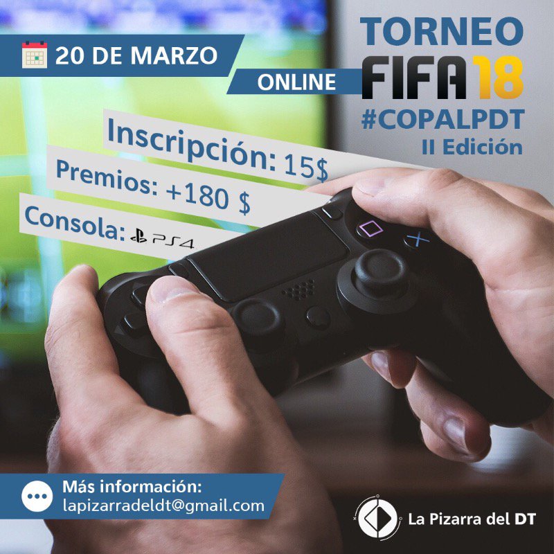 LaPizarraDelDT's tweet photo. ¡Llegó la #CopaLPDT!🏆
📝Inscripción: $15
💰Premios a repartir: + $180
🎮Consola: PS4
👱🏻♂Modalidad: Clubes – 1v1 (online)
📆Cierre de inscripciones: 18 de Marzo
📄Más información: https://t.co/OdGpB72rrU https://t.co/dKYoMynAkF