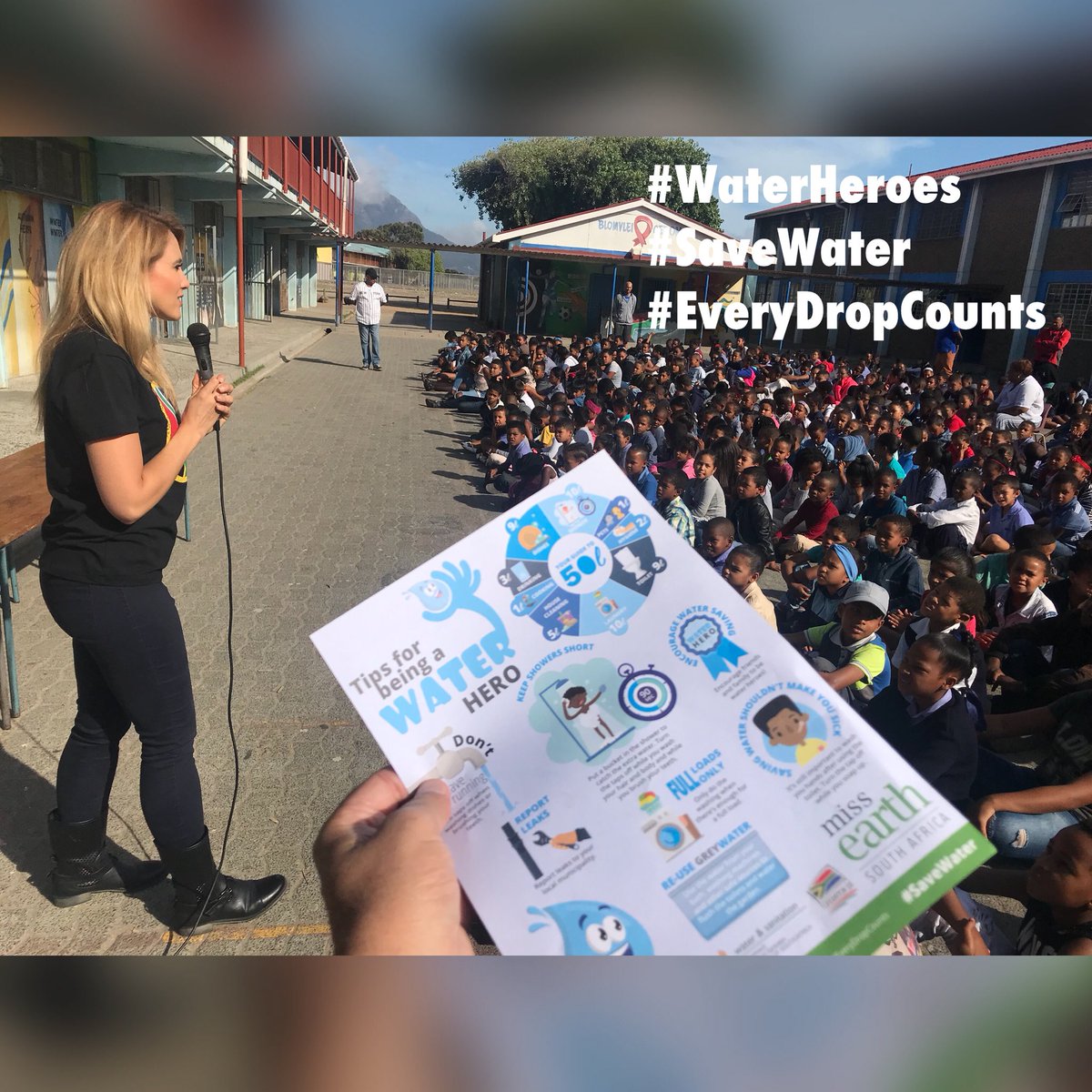Abramjee's tweet photo. We salute @ChangeAgentSA and her team from @missearth_sa for doing sterling work and spreading the #SaveWater #EveryDropCounts message to schools in and around Cape Town. @DWS_RSA @Derek_Hanekom @Nisha360 @TheCapeArgus @OperationSA1 @yaseentheba @adenthomas #SaveWaterAmbassadors https://t.co/XFuXkpGJNG