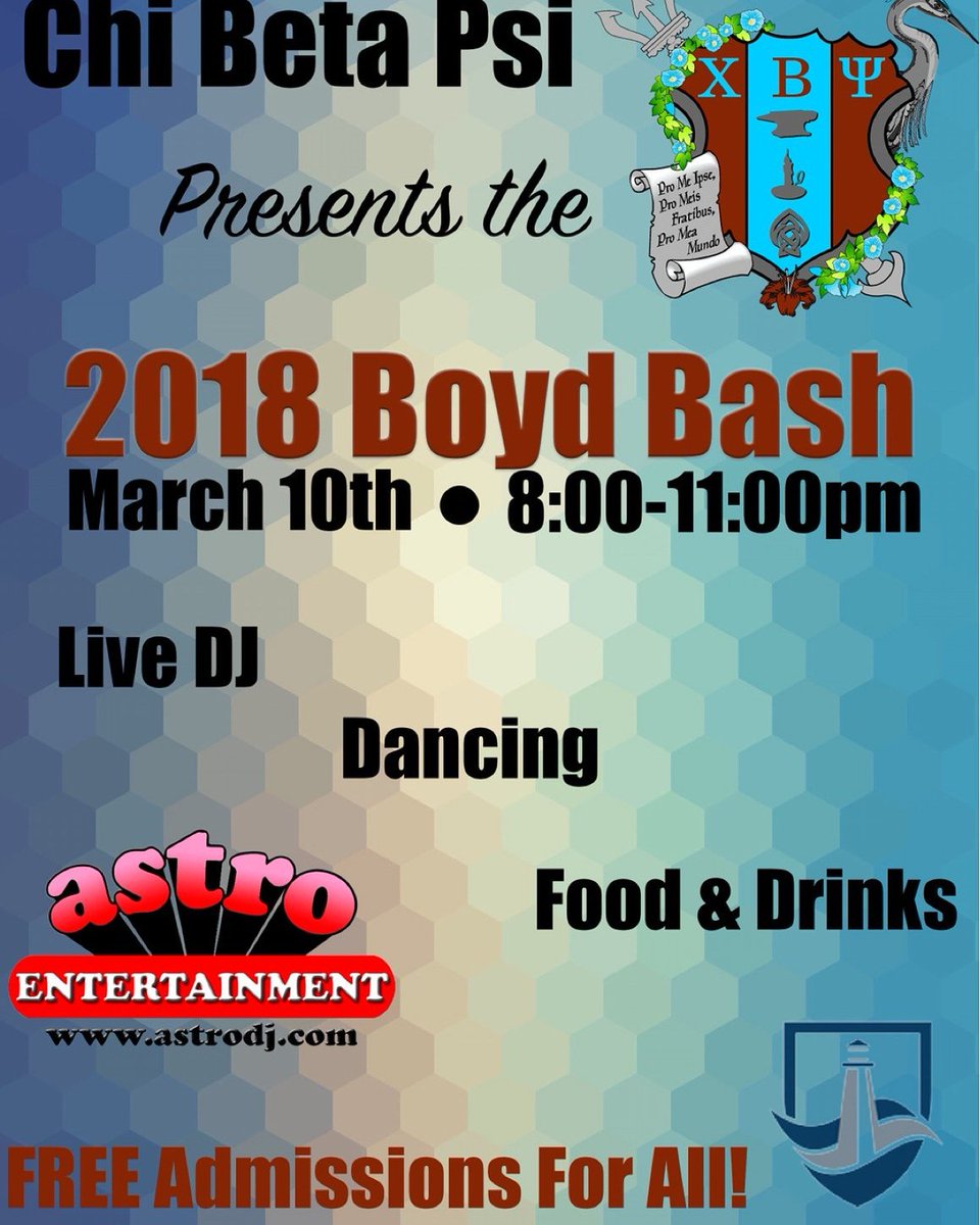ChiBetaPsiAlpha's tweet photo. Come out to the 2018 Boyd Bash! https://t.co/erBFaEeDh3