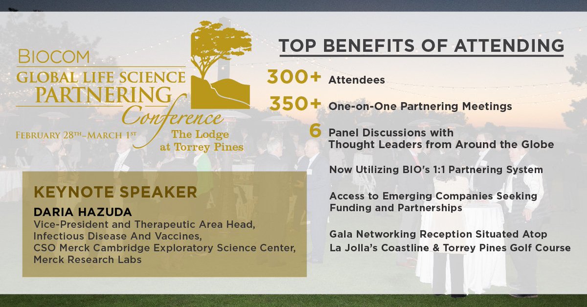 Biocom's tweet photo. Great news: Registration is STILL OPEN for #BiocomPartnering with overflow seating available. Register onsite tomorrow at @LodgeTorreyPine. https://t.co/ZXM8nlBUvA