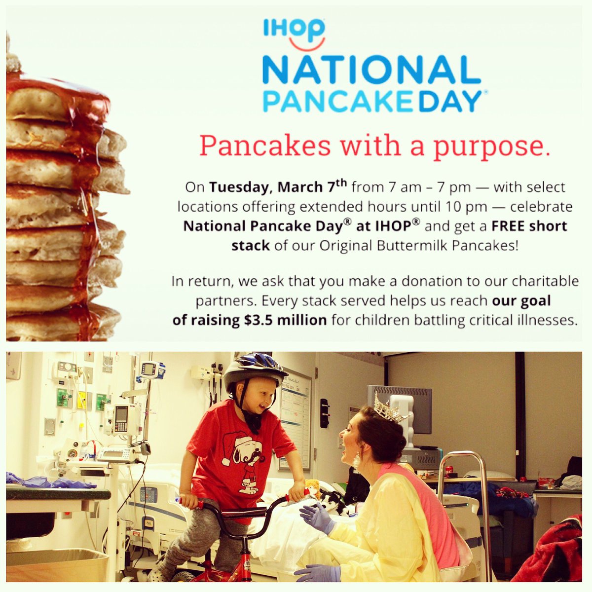 Join me at Wasilla IHOP from 4-7 today! FREE short stack of pancakes - all money donated will go to help children battling critical illnesses

My Miss America sisters are at IHOP locations all over the country! Visit any of your local IHOP locations, make a difference, &amp; donate!
