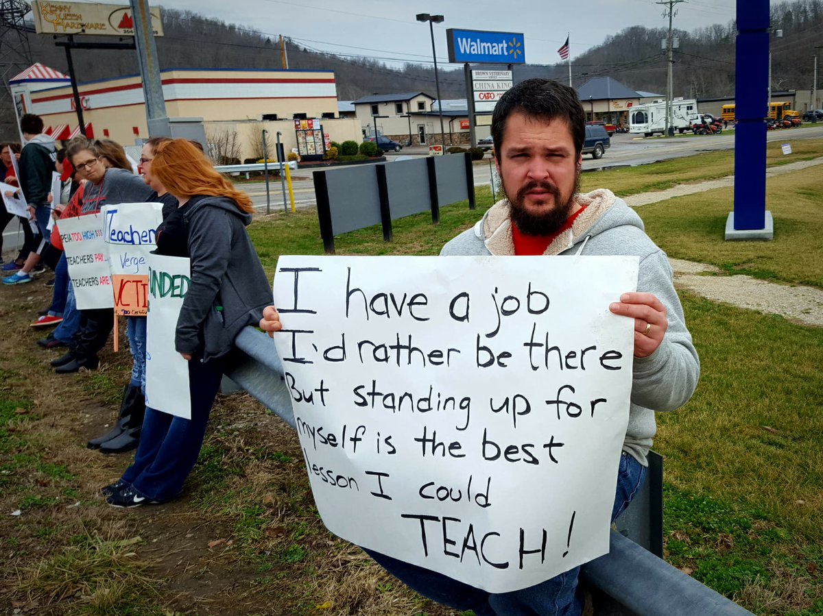 caranorth11's tweet image. This is my cousin, Dustin.  He is a teacher in Wayne, WV &amp;amp; I am super proud of him for standing up for what is right.  It is deplorable the way teachers across the country are often treated.  All the work they are expected to do without extra pay. #WVTeachersStrike @NewsroomJake