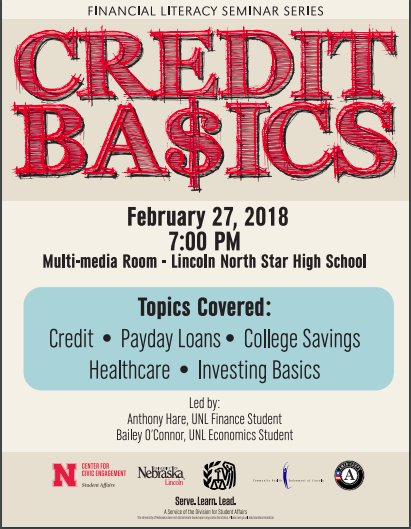 NorthStarCLC's tweet photo. Free this evening? Stop by North Star High school for a financial literacy seminar on credit basics presented by VITA at the University of Nebraska Lincoln. Open to the public at 7:00 p.m. following parent/teacher conferences! https://t.co/KB1Axkoc6Q