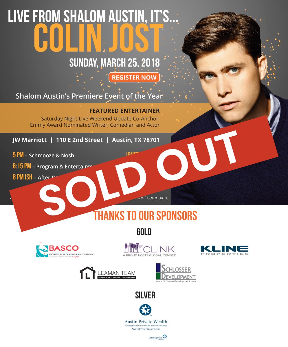 shalomaustin's tweet photo. We are so excited to announce that our IGNITE! event is SOLD OUT!
To add your name to the waiting list, should additional tickets become available, please email the following information to ignite@shalomaustin.org. #IGNITEAtx
Name:
Mobile Number:
# of tickets requested: https://t.co/99xorcIb7S