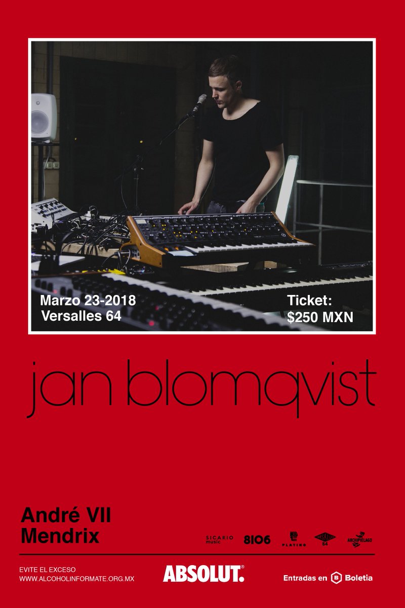 .<a href="/JanBlomqvist_/">Jan Blomqvist</a> se presentará el próximo 23 de marzo en Versalles 64  | Presentado por <a href="/8106/">8106</a>, @Sicario_Music, <a href="/archipielagomx/">Archipiélago</a> y <a href="/PlatinoMx/">Platino Records</a> 🎹

Boletos ya a la venta: bit.ly/2CPGe1O