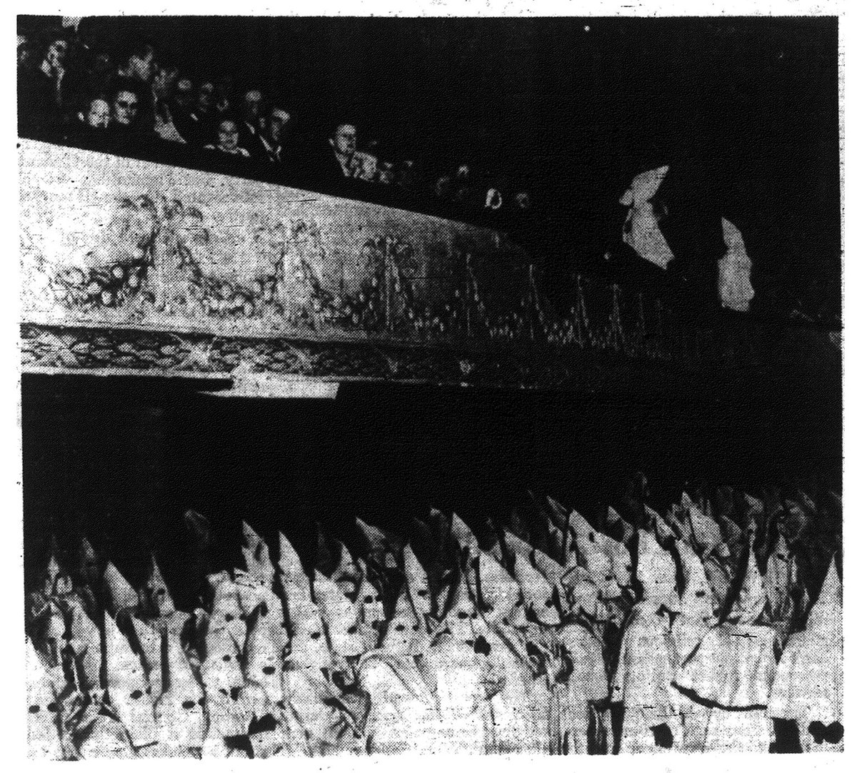 From the archives of the New York Star - 12 Dec 1948:
The public jammed the balcony to witness the ceremonies, which were staged by 2500 masked and robed klansmen. About 150 women were among the masked group. (AP Wirephotos)
Get the story first-hand at kck.st/2GyKPZf