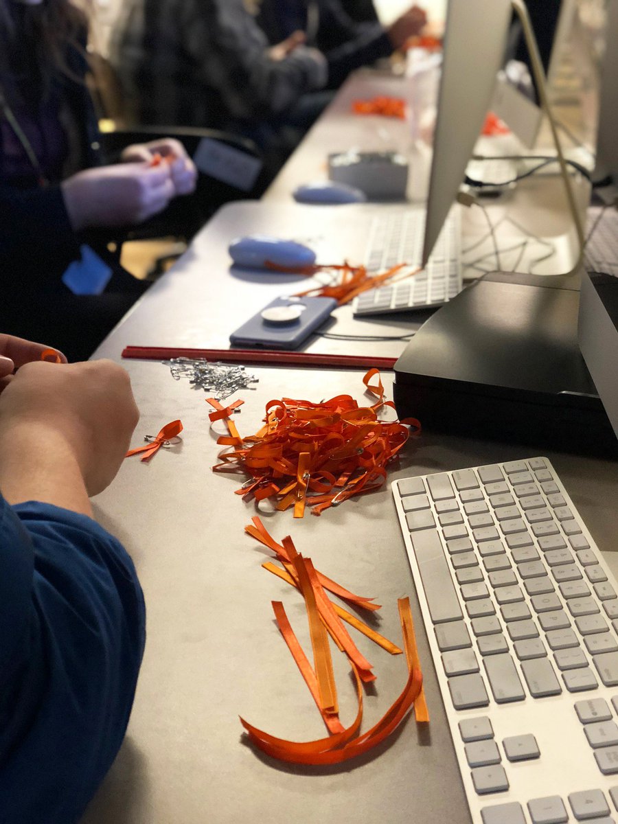 LTMediaCrew's tweet photo. Nearly 5,000 orange ribbons ready to go! All ribbons will be delivered during 1st period tomorrow, help spread the word! @LaneTech1440 #WhenWillItStop https://t.co/mhihlu8L1I