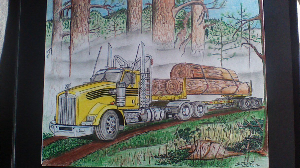 aoneslacker2's tweet photo. log truck artwork https://t.co/662yNHB4Pm