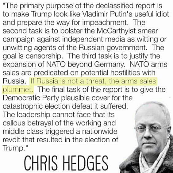 boris_s_s's tweet photo. "IF RUSSIA IS NOT A THREAT, THE ARMS SALES PLUMMET." - HEDGES
This is all one really needs to know and understand in order to start analyzing the #MSM headlines about #Russia from the right angle.
#QuestionMore #choose2learn #2learnis2evolve #US #America https://t.co/BTMjfvO7HO