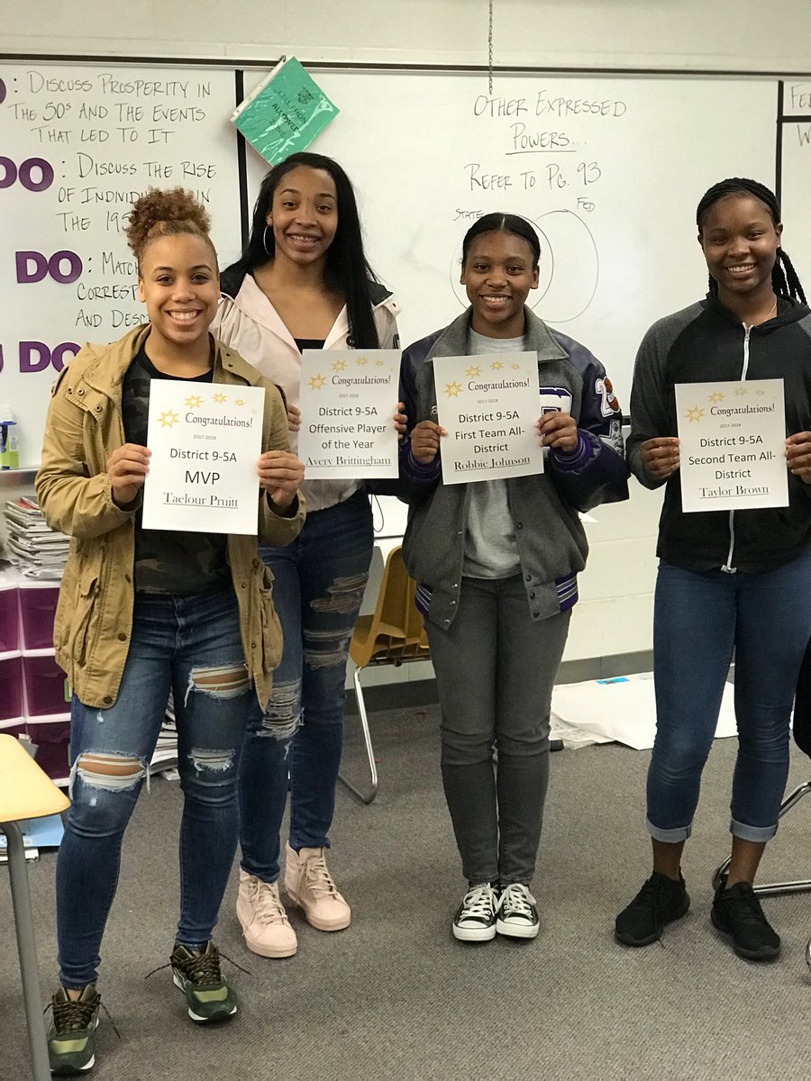 Congrats to these ladies for their District 9-5A honors:  (l-r) Taelour Pruitt, MVP; Avery Brittingham, Offensive Player of the Year; Robbie Johnson, First Team and Taylor Brown Second team. Not pictured: Cameron Collier, honorable mention.