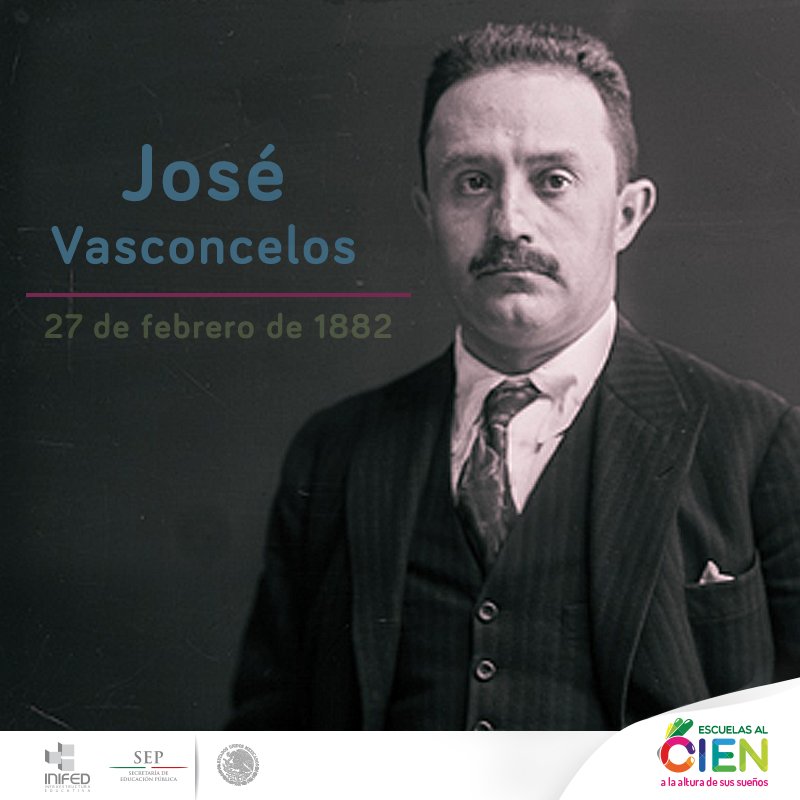 EscuelasAlCIEN's tweet photo. Un día como hoy de 1882, nació #JoséVasconcelos, fundador de la @SEP_mx 
Trabajó para que México tuviera acceso a una educación de calidad, impulsó la edificación de bibliotecas populares, y trajo al país a muchos artistas destacados que influyeron en el contexto de la época. https://t.co/j74muLc7qD
