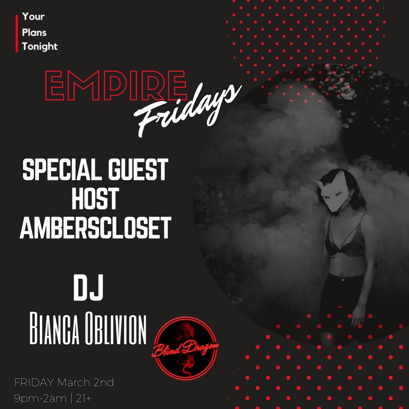 amberscloset33's tweet photo. This FRIDAY!! Come turn up with us at Blind Dragon! 
FREE ENTRY! $1 beer with any shot purchase - tables and private karaoke rooms available https://t.co/DkkqqcsZjz