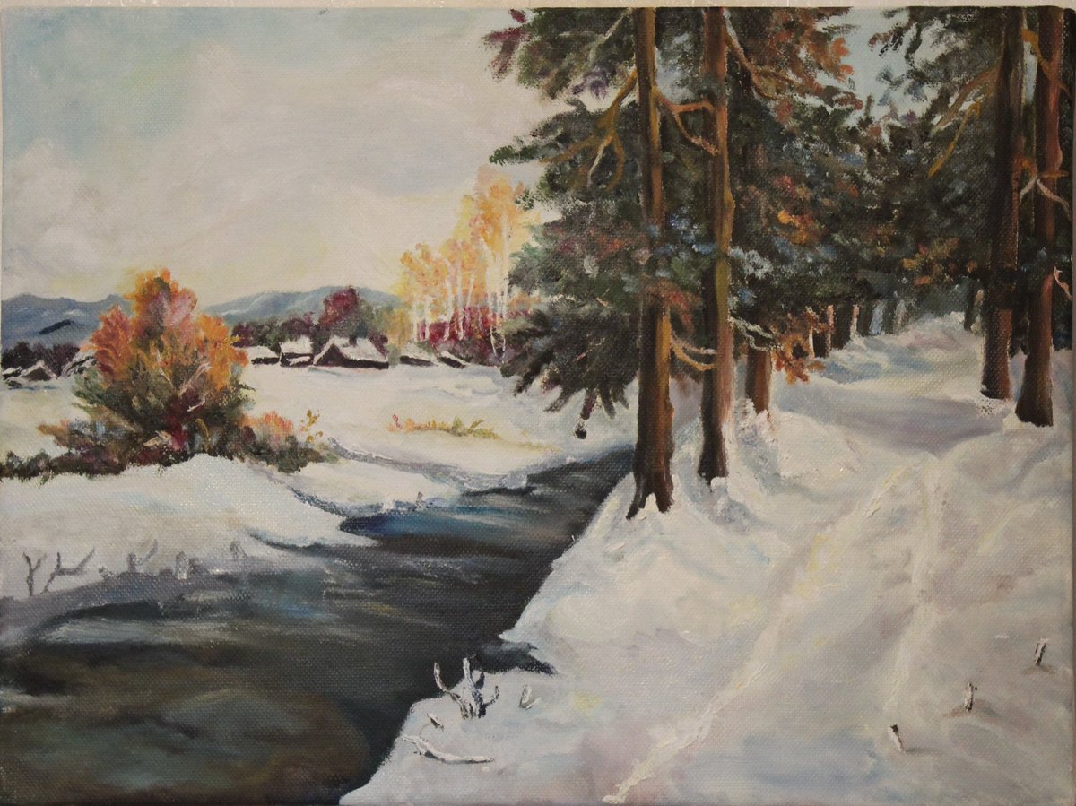 aura_tache's tweet photo. In tone with the recent snow 😀. #snow #snowday #uksnow #UKWeather #landscape #painting #paint #art #oilpainting #canvas https://t.co/eNF483JvQR