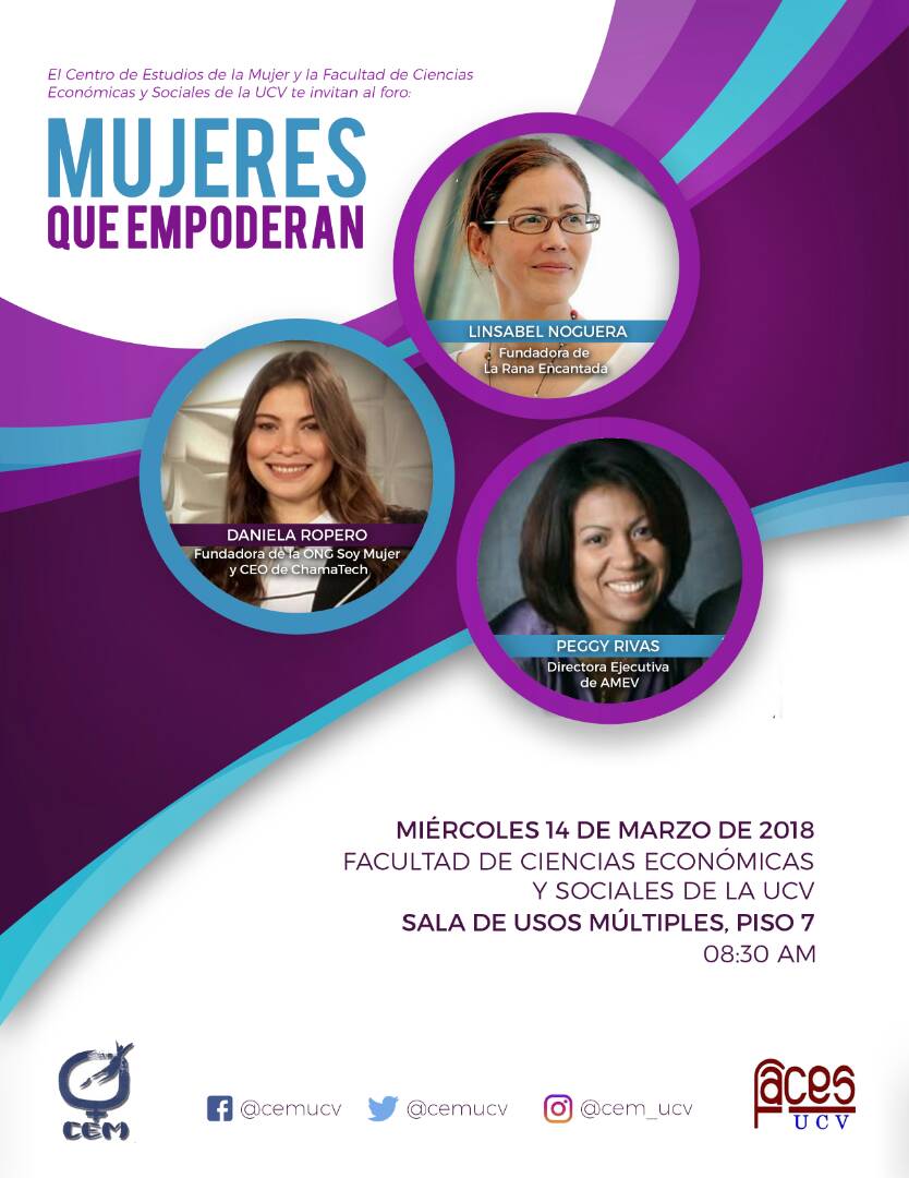 CEMUCV's tweet photo. El CEM y FaCES les invita cordialmente a su foro público #MujeresQueEmpoderan en Conmemoración del Día Internacional de la Mujer, una iniciativa por rescatar las experiencias de mujeres que lideran proyectos en el área social, laboral y cultural en Venezuela #CEM #UCV https://t.co/9gI2kEZh78