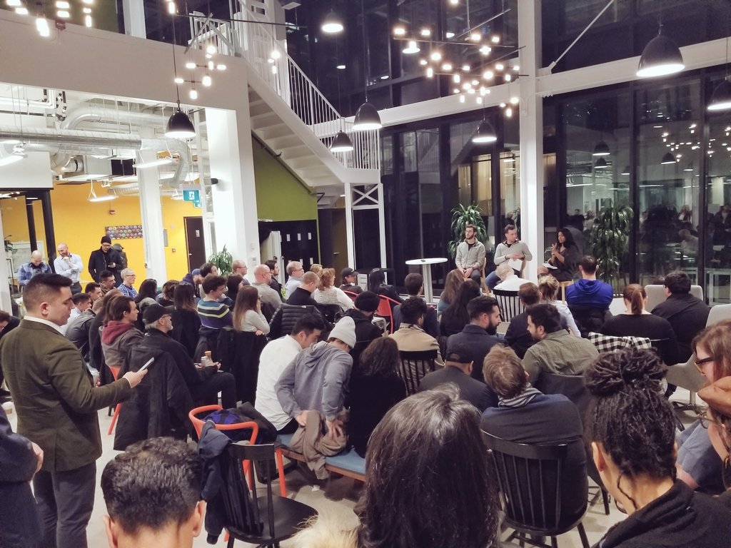 _ShannonHayward's tweet photo. Discussing the state of cannabis stocks and what's to come for 2018 with @leafgroupca @VanmalaS @StoicAdvisory at @spacesworks 🌿#LeafToronto https://t.co/K3BAhOfdMa