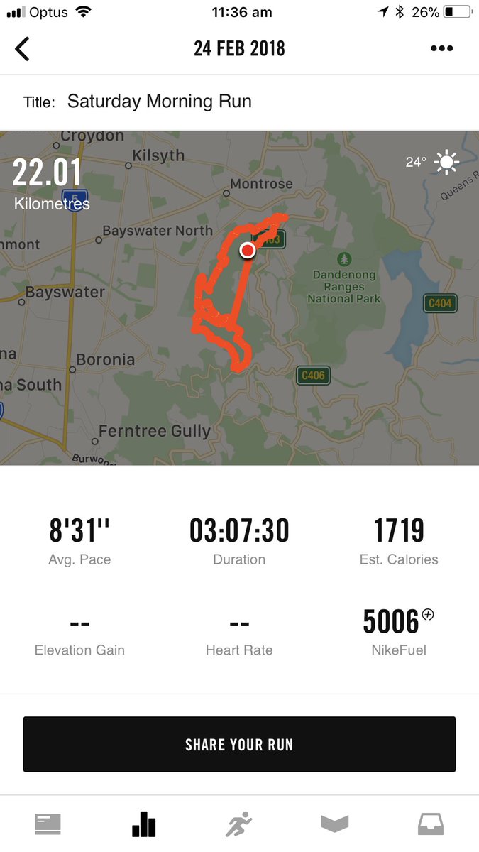 VintageSkinner's tweet photo. @NikeSupport I’m running the app on iPhone7 on OS 11.2.6 and recently it’s doesn’t track part of the run - I did a half marathon Sat and another run today. Both times it only logged half kms and time. Had to adjust the data myself. Just has a straight line where it drops out. https://t.co/gESfsGwFKv