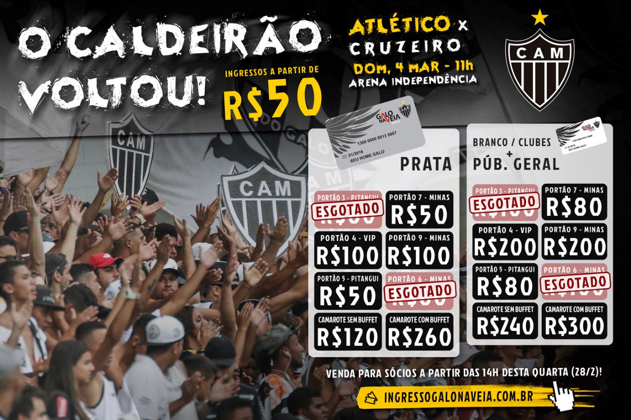 Clube Atlético Mineiro - Sócio #Galo na Veia Prata, garanta seu ingresso  para Atlético x Santa Cruz:  A venda on-line de  ingressos exclusiva para sócios Galo na Veia Prata, referente ao