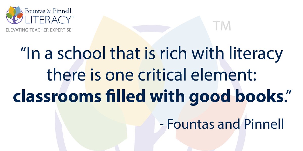 FountasPinnell's tweet photo. “In a school that is rich with literacy there is one critical element: classrooms filled with good books.” - Irene C. Fountas and Gay Su Pinnell #FPLiteracy https://t.co/qVto7UNQI9