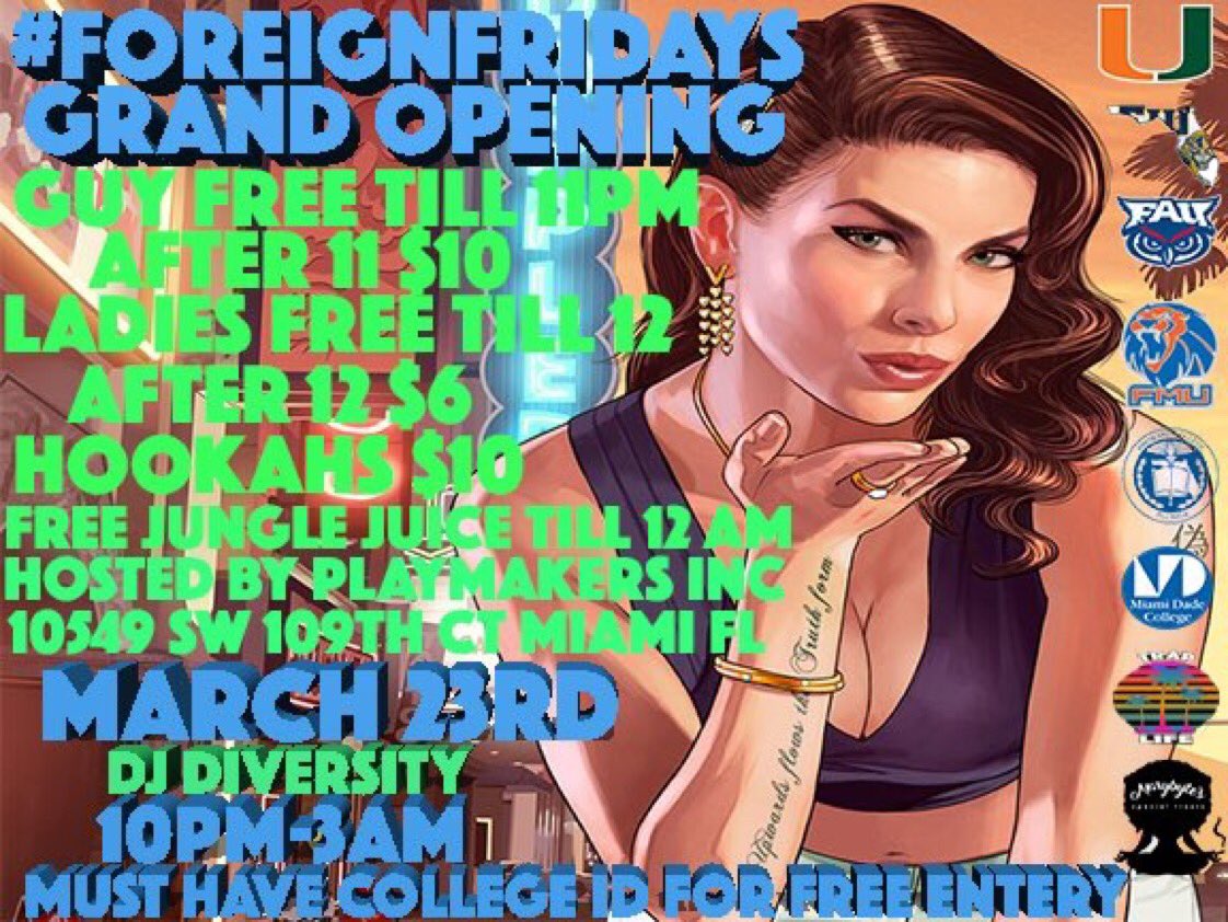 Checklife_Cari's tweet photo. ๐๐๐ฝWEEKLY COLLEGE EVENT๐๐ฝ๐
๐#FOREIGNFRIDAYZ OPENING ๐
๐น๐นFREE JUNGLE JUICE ๐น๐น
๐๐ฝLAIDES FREE TILL 12๐๐ฝ
๐บ๐ฝ๐บ๐ฝGUY FREE TILL 11 ๐บ๐ฝ๐บ๐ฝ
๐ฎ๐พโโ๏ธ18+ SECURITY ENFORCED๐ฎ๐พโโ๏ธ https://t.co/9dMB1IjPLG