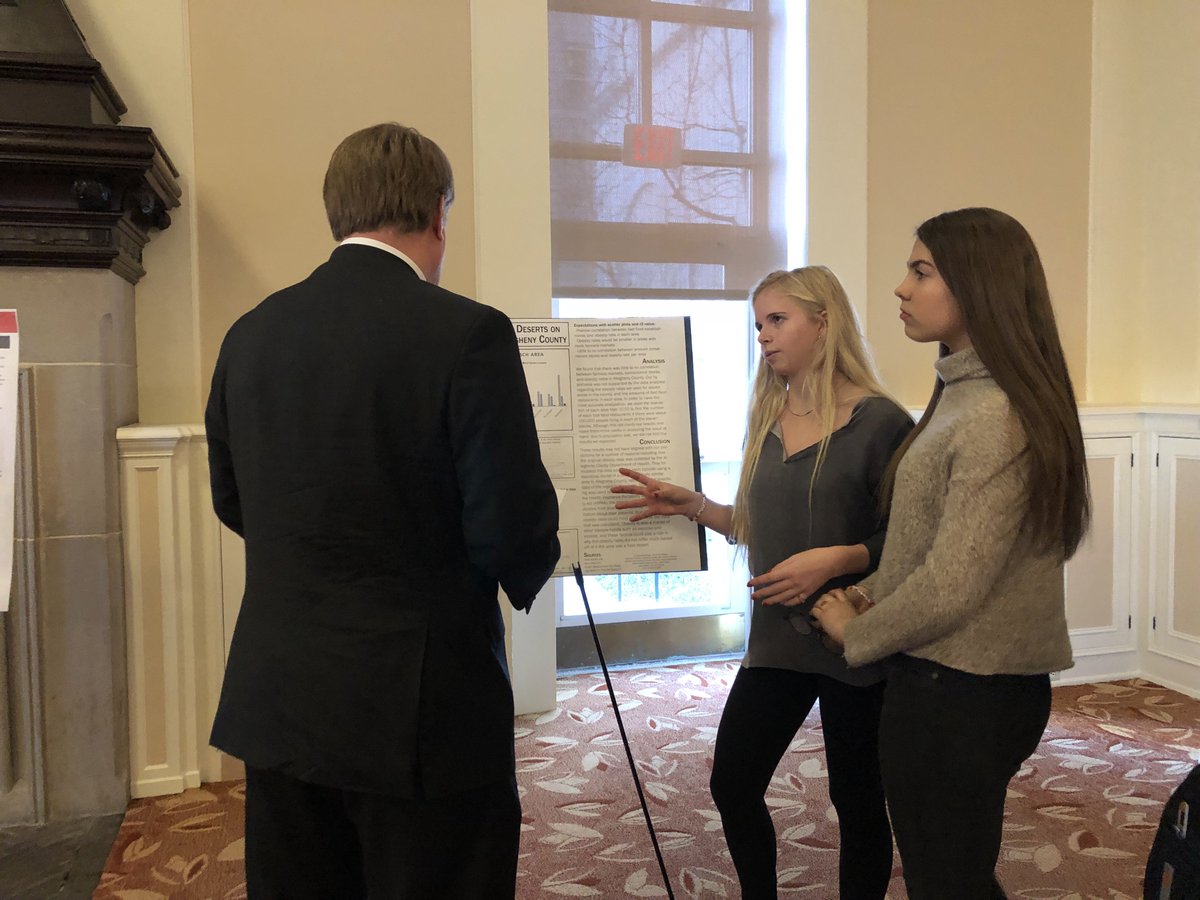 ACE_Innamorato's tweet photo. Great projects this year: Does wealth = food safety? Is free bike sharing a feasible transportation alternative? And this one from @TheEllisSchool students looking at whether food deserts have an impact on obesity rates. @PghDataworks https://t.co/P8QNo3XaT7