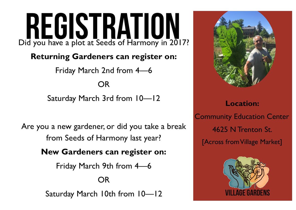 Returning Gardener registration is this Friday and Saturday. We can’t wait to see all Seeds of Harmony returning gardeners. #goodfood #seedsofharmony #growfood #communitygardens