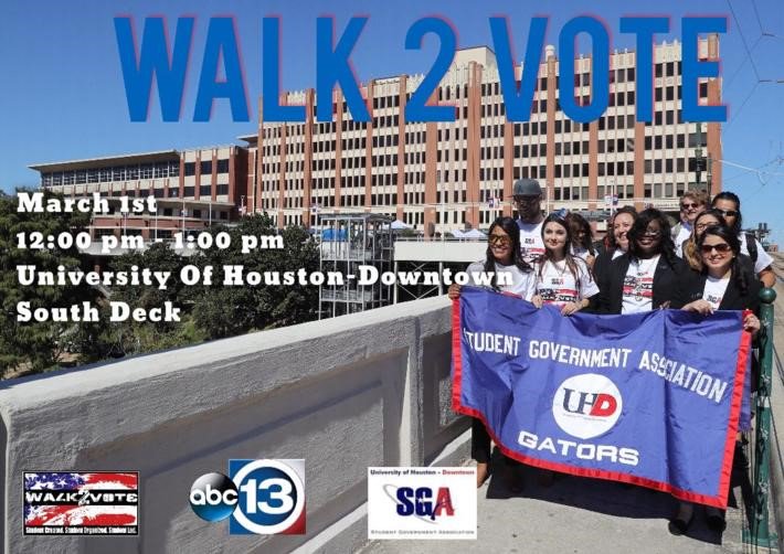 uhdowntown's tweet photo. @walk2vote and @UhdSGA will host Walk 2 Vote on March 1 from noon - 1 p.m. on the South Deck. Get ready to stroll the polls! https://t.co/jZNc75Ifre