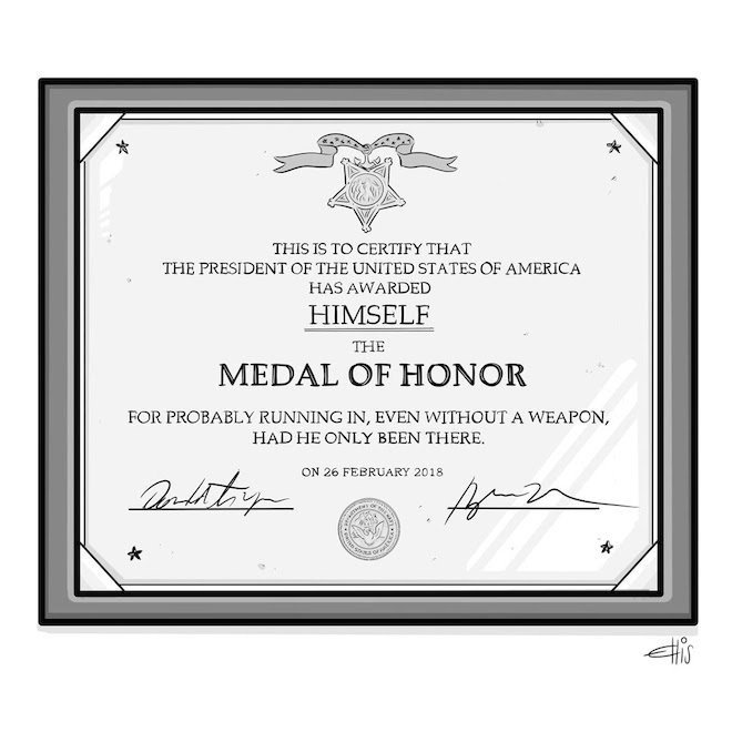 CertifiedWorks's tweet photo. @CadetBoneSpurs #CadetBoneSpurs said it. I believe it. (Actually, tho, #wecallBS) RT @CadetBoneSpurs - I am one of the bravest people I’ve ever  heard of! How do I know? I said so!! https://t.co/Z5gn9f2Yry