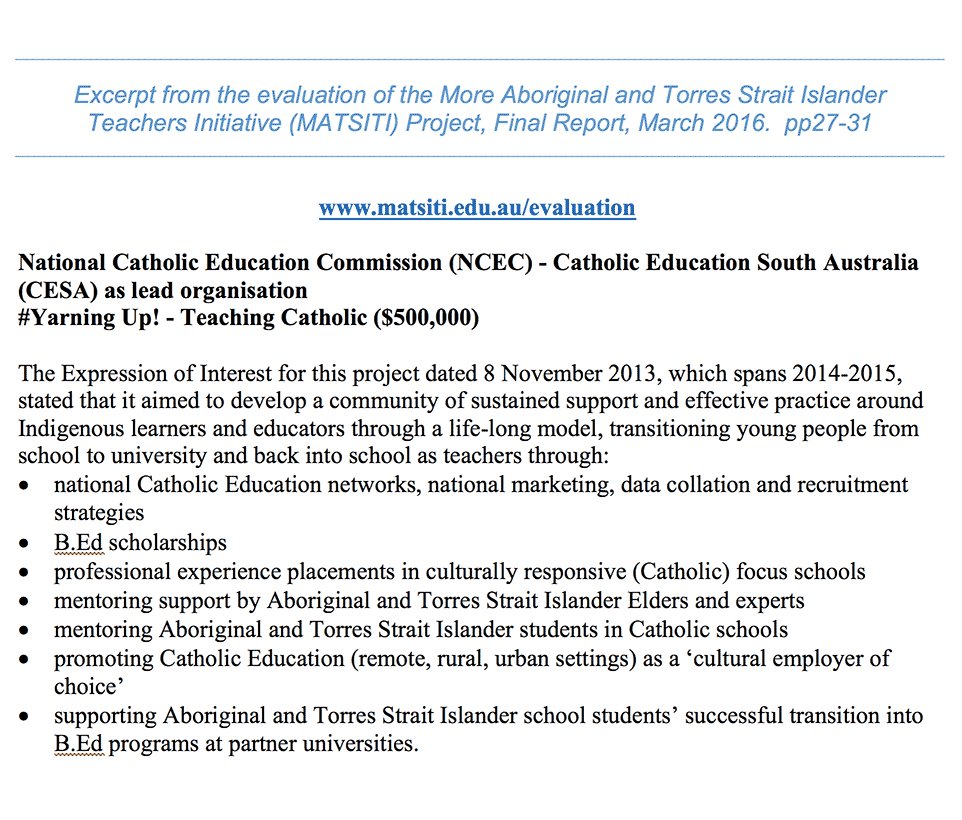 OurMobTeach's tweet photo. 2016 report found $500k federally funded National Catholic Ed Indigenous education &amp; employment program failed its objectives @NatCathEd #CESA pp 27-31 https://t.co/dVOOyZEqEA https://t.co/hc0JShddFW