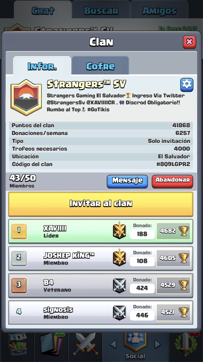 StrangersSv's tweet photo. Buenas tardes chicos , tenemos 6 espacios disponibles en el clan , los que quieran ingresar esta es su oportunidad!!! @STRANGERS_CR @CancheraCFM @Nauric01 https://t.co/KINBgjPXAO