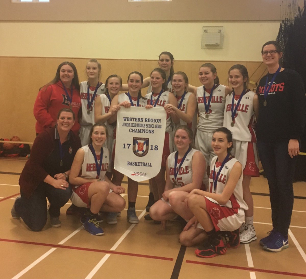 AmyPev's tweet photo. Proud to coach these girls! @HebbPatriots are regional champions! #doubleovertime https://t.co/U0azrjfFhH