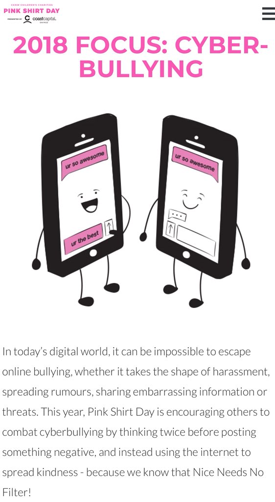 Make sure you #ThinkPink on Feb.28/18 the #PinkShirtDay designated to raise awareness and activism against all forms of bullying.